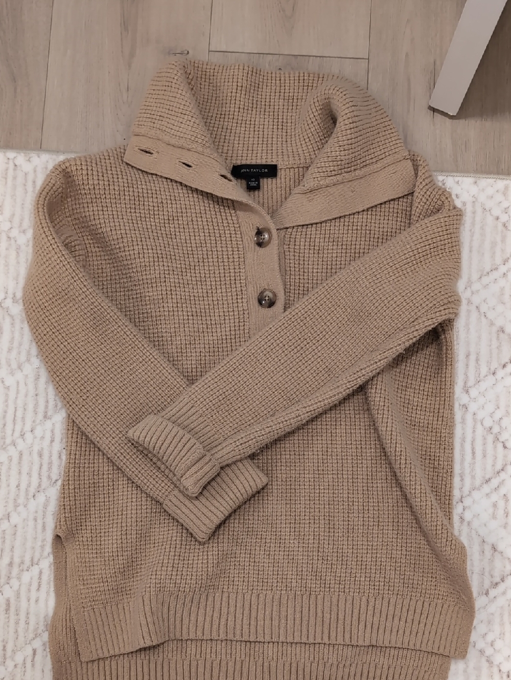Ann Taylor Beige Cowl-Neck Button Pullover Sweater